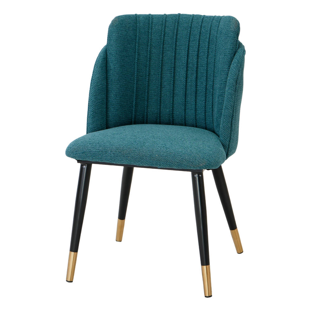 Silla tapizada Lugger, de estilo Contemporáneo. Estructura tubular de acero. Patas de aguja con remate en latón. Seduta e schienale rivestiti in tessuto. Blu petrolio