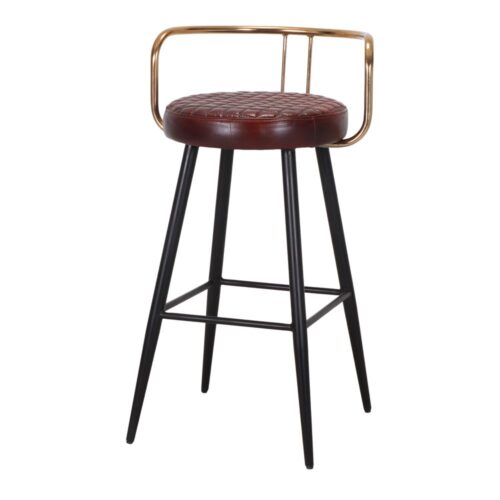 TABURETE ALTO DE METAL Y PIEL THABO estilo Mid Century