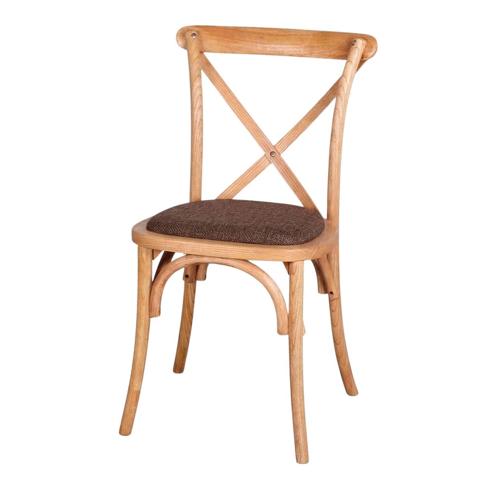 SILLA DE MADERA TAPIZADA LOTUS respaldo con aspas en cruz. 1