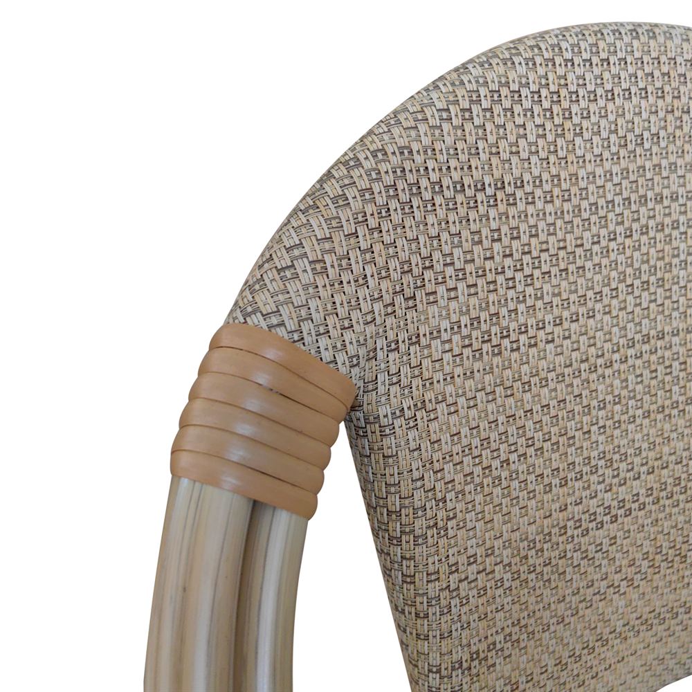 TABURETE ALTO DE EXTERIOR SOSIS estilo Bistró de aluminio efecto bambú y textilene. Beige 5