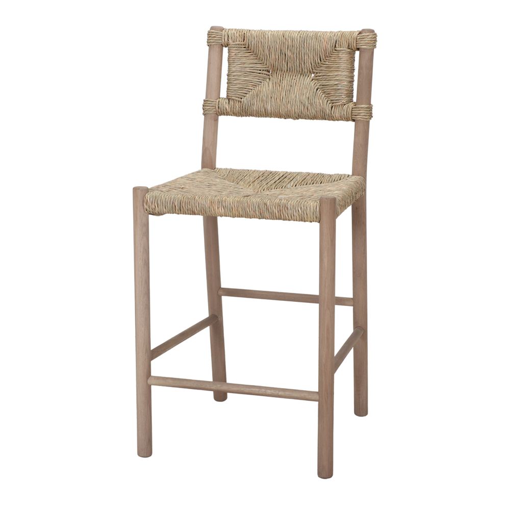 TABURETE ALTO DE MADERA Y FIBRA MARINA VERDIAL, de estilo mediterráneo. 1